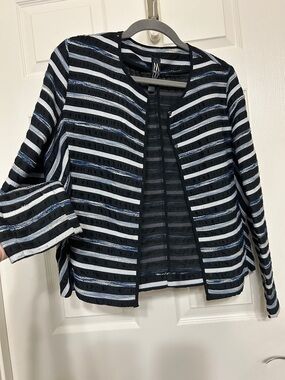 MarlaWynne Black, Navy & Light Gray Striped Open-Front Jacket Lightweight sz 6